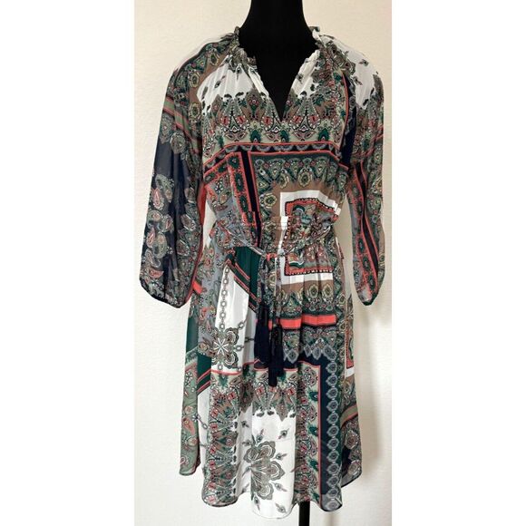 TOMMY HILFIGER URBAN FOLKLORE DRESS TASSEL-TIE BLOUSON‎ BOHO ART DECO SZ SMALL - Picture 1 of 7